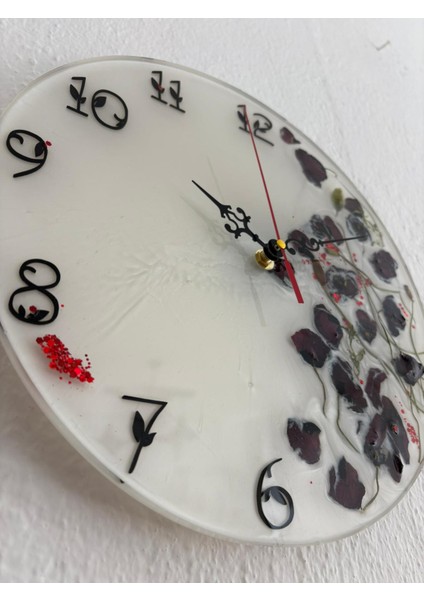 - Gelincik Çiçekli Epoksi Duvar Saati (Özel Tasarım - Tek Üretim) - 30 cm