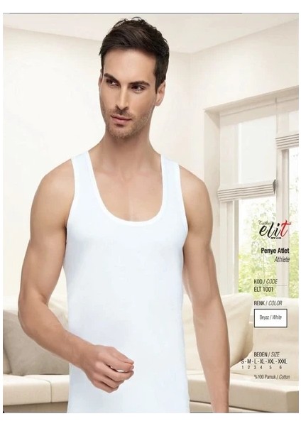 Elit Erkek Penye Atlet %100 Pamuk 6'lı Paket-Beyaz fiyatları