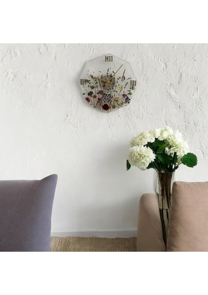 - Çiçekli Sekizgen Epoksi Duvar Saati (Özel Tasarım - Tek Üretim - Versiyon Iı) - 30 cm fiyatları