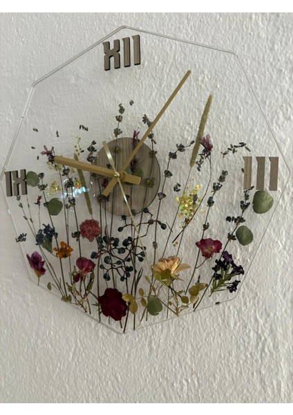 - Çiçekli Sekizgen Epoksi Duvar Saati (Özel Tasarım - Tek Üretim - Versiyon Iı) - 30 cm indirimleri