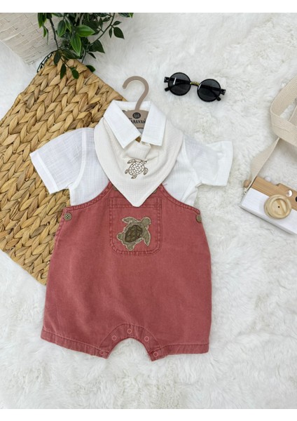 Erkek Bebek Pamuklu Çıkarılabilir Önlük Aksesuarlı 3 Parça Tulum