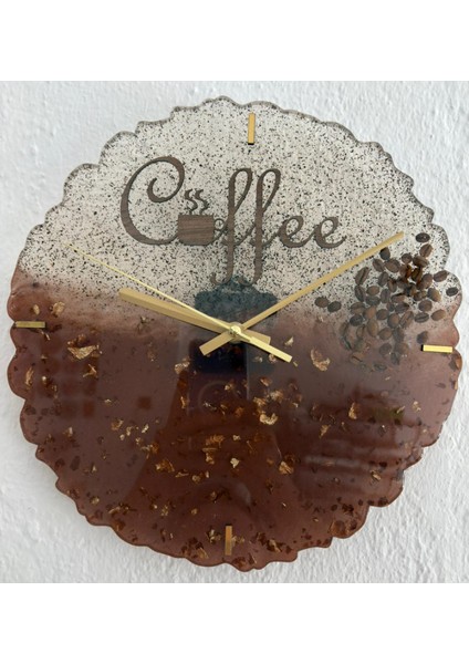 - Coffee (Kahve) Temalı Epoksi Duvar Saati (Özel Tasarım - Tek Üretim) - 30 cm
