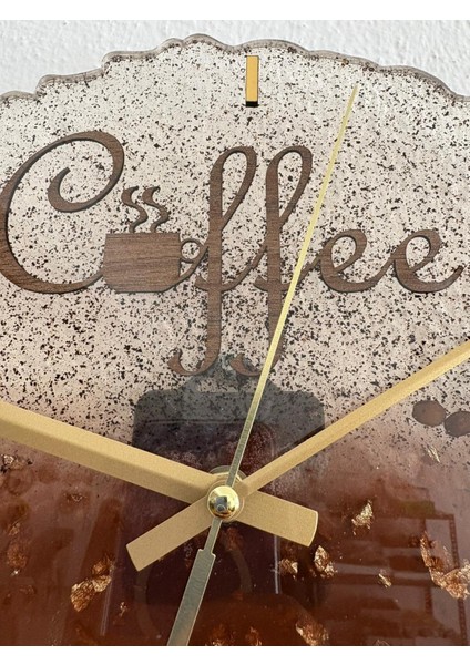 - Coffee (Kahve) Temalı Epoksi Duvar Saati (Özel Tasarım - Tek Üretim) - 30 cm