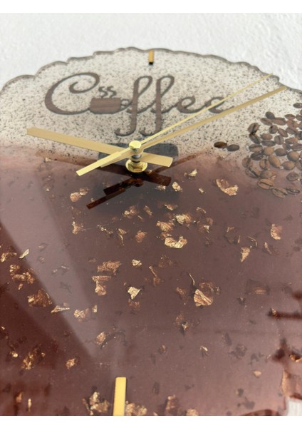 - Coffee (Kahve) Temalı Epoksi Duvar Saati (Özel Tasarım - Tek Üretim) - 30 cm