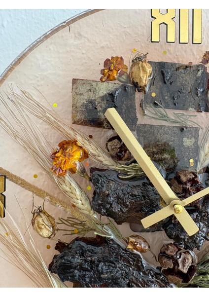 - Doğal Ağaç Kabuklu Epoksi Duvar Saati (Özel Tasarım - Tek Üretim - Versiyon Vıı) - 30 cm