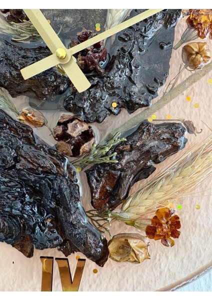 - Doğal Ağaç Kabuklu Epoksi Duvar Saati (Özel Tasarım - Tek Üretim - Versiyon Vıı) - 30 cm