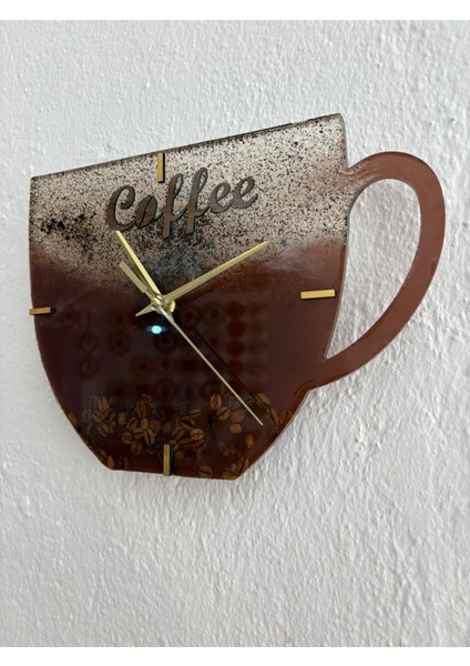 - Kahve Kupası Şeklinde Epoksi Duvar Saati (Özel Tasarım - Tek Üretim) - 27X21 cm fırsatları