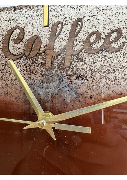 - Kahve Kupası Şeklinde Epoksi Duvar Saati (Özel Tasarım - Tek Üretim) - 27X21 cm