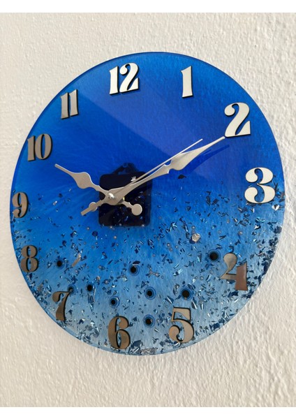 - Nazar Boncuğu Temalı Epoksi Duvar Saati (Özel Tasarım - Tek Üretim) - 30 cm indirimleri