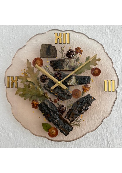 - Doğal Ağaç Kabuklu Epoksi Duvar Saati (Özel Tasarım - Tek Üretim - Versiyon V) - 30 cm