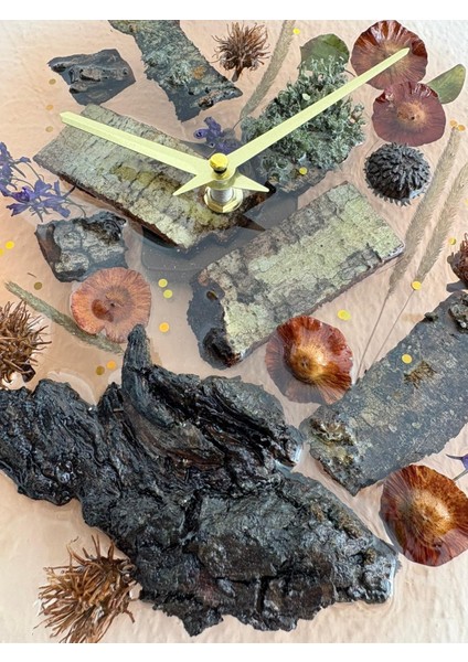 - Doğal Ağaç Kabuklu Epoksi Duvar Saati (Özel Tasarım - Tek Üretim - Versiyon Iıı) - 30 cm