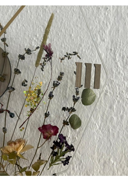 - Çiçekli Sekizgen Epoksi Duvar Saati (Özel Tasarım - Tek Üretim - Versiyon Iı) - 30 cm