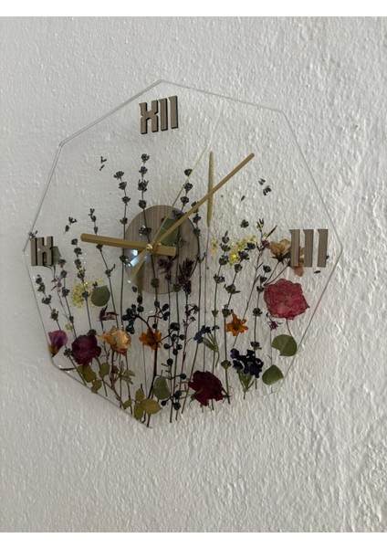 - Çiçekli Sekizgen Epoksi Duvar Saati (Özel Tasarım - Tek Üretim - Versiyon I) - 30 cm fırsatları
