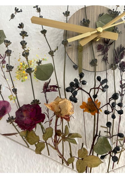 - Çiçekli Sekizgen Epoksi Duvar Saati (Özel Tasarım - Tek Üretim - Versiyon I) - 30 cm indirimleri