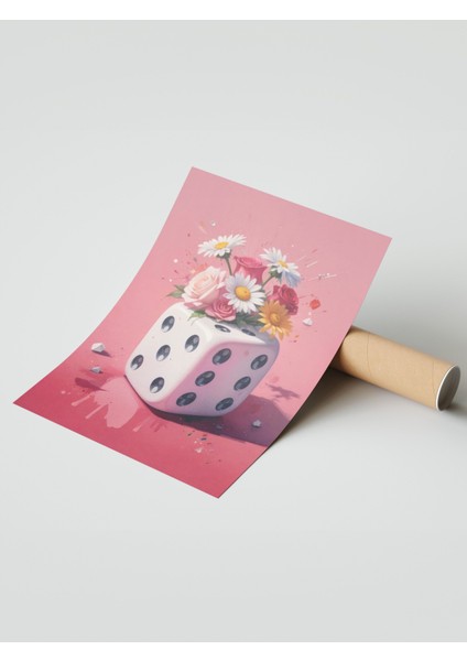 Çerçevesiz Poster, Kalpli Zar – Pembe Eğlence Illüstrasyonu, Genç Odası Dekoru Poster No: 110016 modelleri