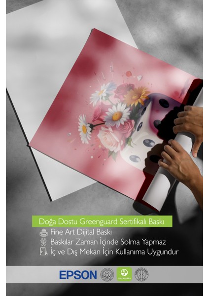 Çerçevesiz Poster, Kalpli Zar – Pembe Eğlence Illüstrasyonu, Genç Odası Dekoru Poster No: 110016