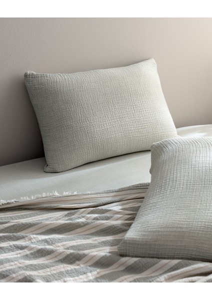 Cherina Müslin %100 Pamuk Çift Kişilik Lastikli Pike Takımı - Ekru/Haki