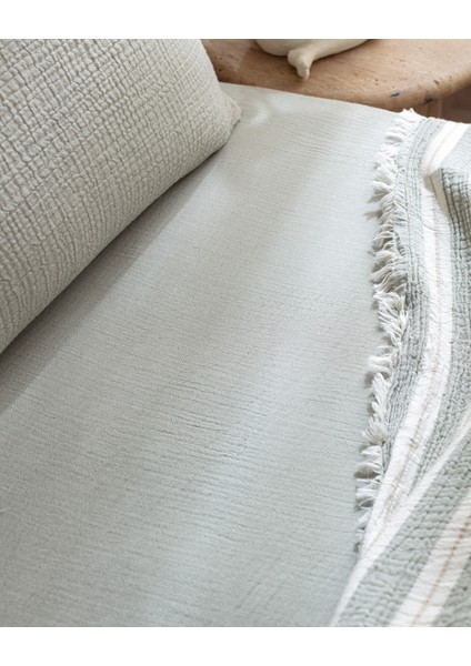 Cherina Müslin %100 Pamuk Çift Kişilik Lastikli Pike Takımı - Ekru/Haki