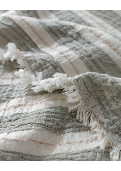 Cherina Müslin %100 Pamuk Çift Kişilik Lastikli Pike Takımı - Ekru/Haki