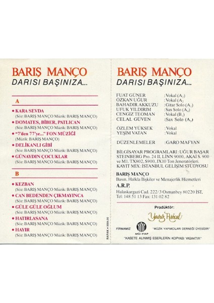 Barış Manço – Darısı Başınıza – Kaset – 1989 – Koleksiyon Ürünü fırsatları