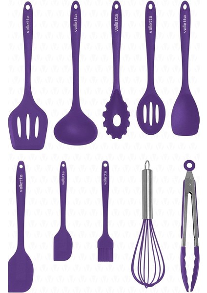 Salvatore 10 Parça Mor Isıya Dayanıklı Yanmaz Yapışmaz Silikon Spatula Seti - VLT1156