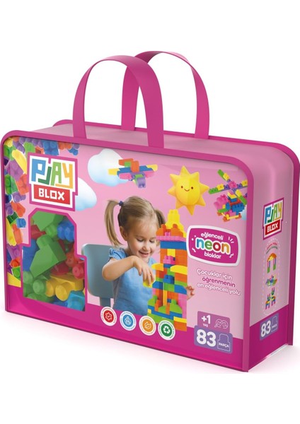 Neon Yapı Blokları Seti, 83 Parça Renkli Büyük Bloklar, Yaratıcı Inşa Oyuncakları, +1 Yaş Erkek ve Kız Çocukları Için, Saklama Çantalı