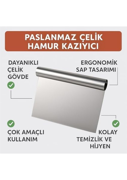 Paslanmaz Çelik Hamur Kazıyıcı, Ergonomik Saplı, Çok Amaçlı Hamur Kesici ve Tezgah Temizleyici Mutfak Spatulası modelleri