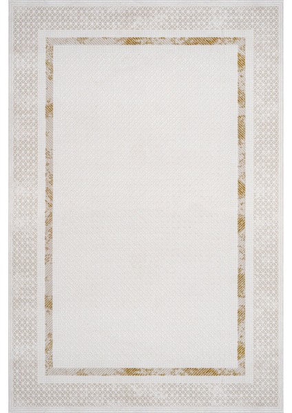 Gold Çerçeveli Etnik Modern Desenli Pamuk Makinada Yıkanabilir Hav Toz Vermez Leke Tutmayan Kaymaz Taban Dijital Makine Baskı Salon Yolluk Mutfak Halı