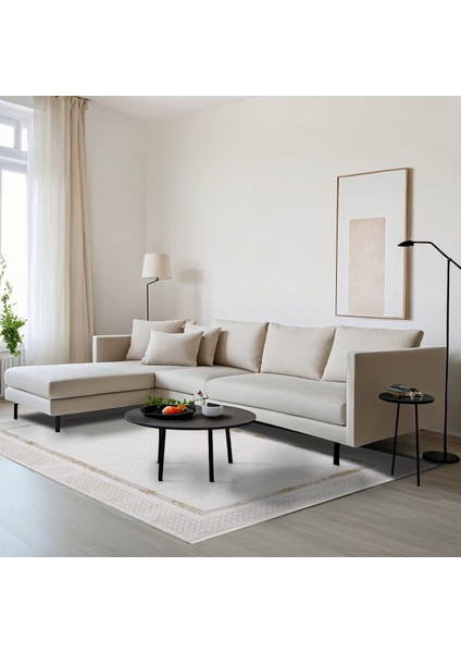 Gold Çerçeveli Etnik Modern Desenli Pamuk Makinada Yıkanabilir Hav Toz Vermez Leke Tutmayan Kaymaz Taban Dijital Makine Baskı Salon Yolluk Mutfak Halı fiyatları