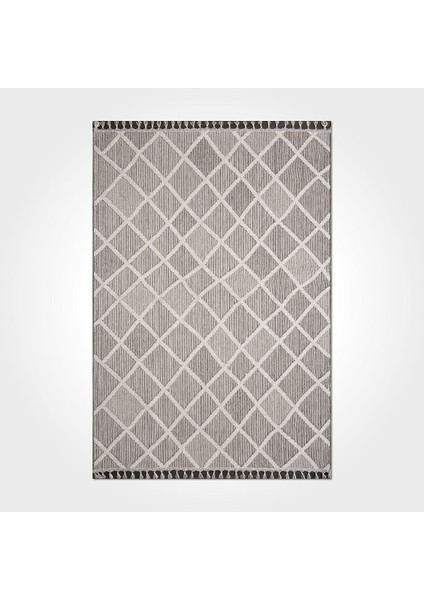 Zahra Gri Geometrik Etnik Modern Desenli Hav Vermeyen Leke Tutmayan Kolay Temizlenen Yumuşak Makine Salon Yolluk Mutfak Halı
