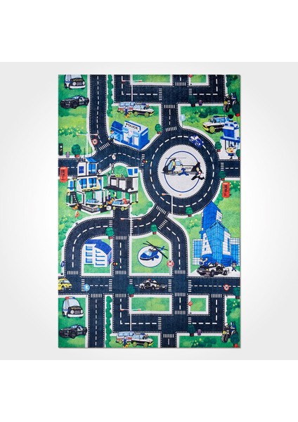 Juliet Çocuk Yeşil Polyester Dikdörtgen Modern Desenli Pamuk Makinada Yıkanabilir Hav Toz Vermez Leke Tutmayan Kaymaz Taban Dijital Makine Baskı Salon Yolluk Mutfak Halı