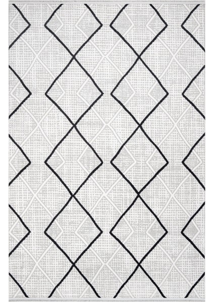 Lilith Gri Geometrik Etnik Modern Desenli Akrilik Hav Vermeyen Leke Tutmayan Kolay Temizlenen Yumuşak Makine Salon Yolluk Mutfak Halı