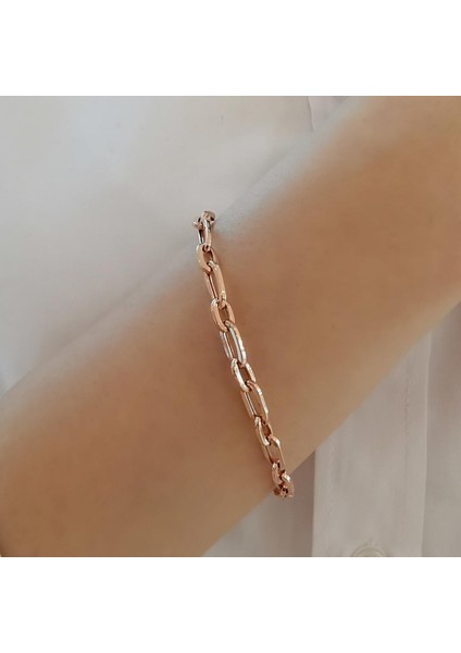Boru Zincir Gümüş Bileklik Rose