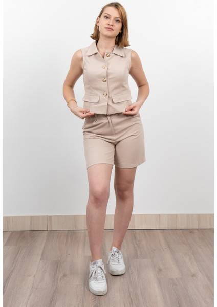 Gabardin Kumaş Şort Yelek Takım 1251