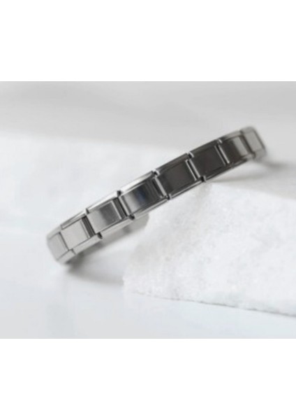 Çelik Bileklik Italyan Charm Yazısız Model Unisex Erkek Kadın 3 mm 18 cm Ortası Siyah Kenarı Gümüş fiyatları