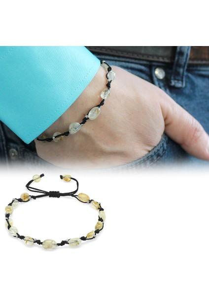 Makrome Örgülü Naturel Kesim Dorika Top Detaylı Sitrin Doğaltaş Erkek Bileklik fiyatları