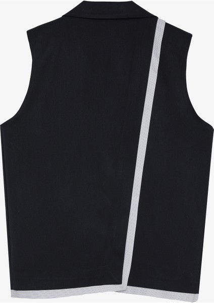 Kumaş Garnili Etiket Aksesuarlı Oversize Yelek Ceket Lacivert fiyatları