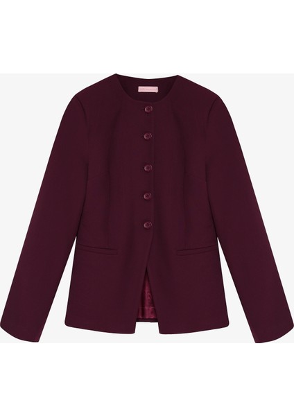 Yuvarlak Yaka Düğmeli Blazer Ceket Mürdüm
