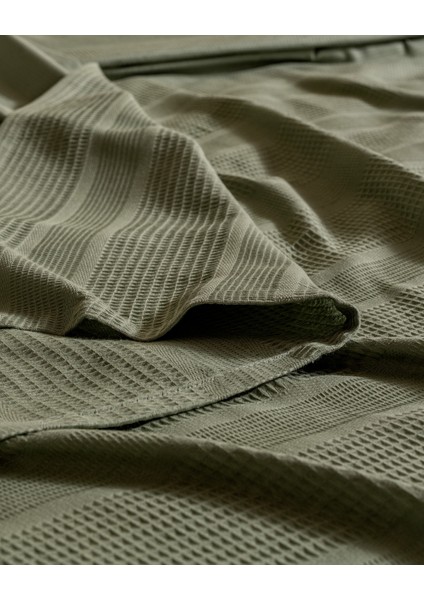 Mathilda Tek Kişilik %100 Pamuk Karde Düz Pike Takımı - Haki