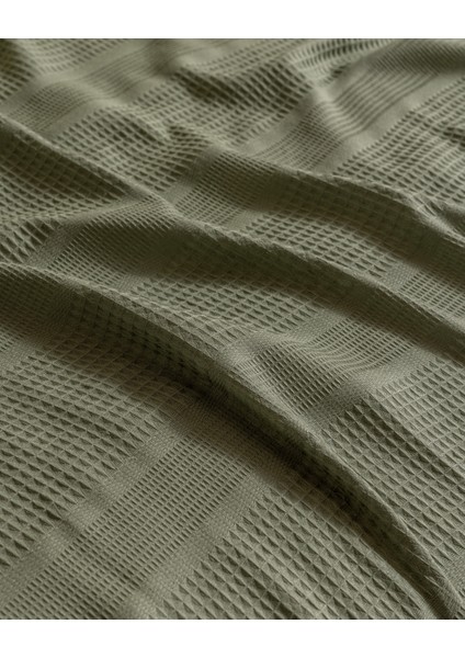 Mathilda Tek Kişilik %100 Pamuk Karde Düz Pike Takımı - Haki