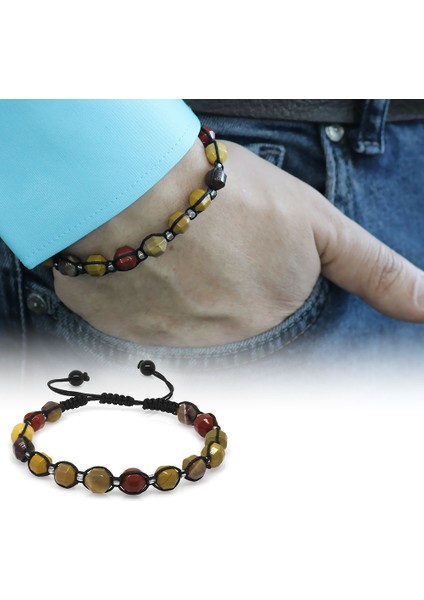 Makrome Örgülü Faset Kesim Mokait Doğaltaş Erkek Bileklik fiyatları