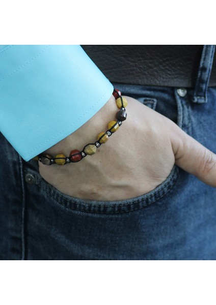 Makrome Örgülü Faset Kesim Mokait Doğaltaş Erkek Bileklik modelleri