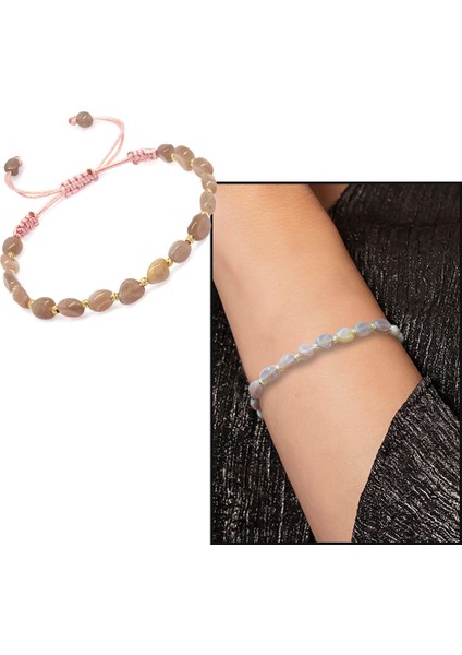 Makrome Örgülü Naturel Kesim Güneş Taşı Doğaltaş Kadın Bileklik fiyatları
