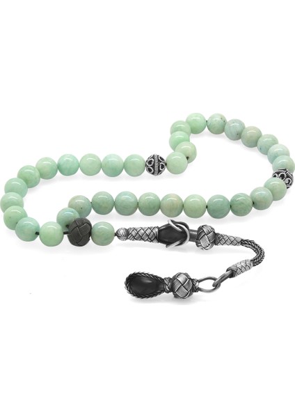 1000 Ayar Gümüş Kazaz Püsküllü Küre Kesim Amazonit Doğaltaş Tesbih