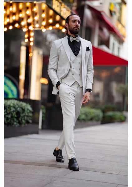 Özel Tasarım Keten Kumaş Damatlık Açık Gri modelleri