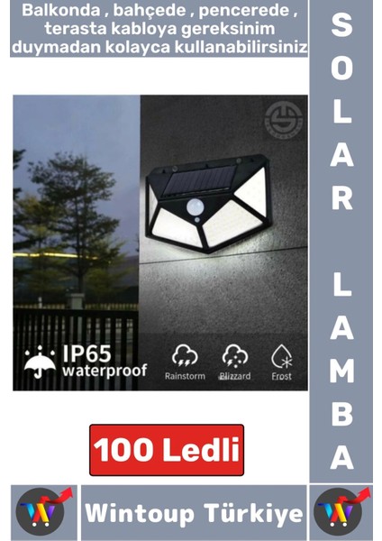 Outdoor Dış Mekan Aydınlatma Güneş Enerjili Hareket Sensörlü 3 Modlu 100 LED Solar Bahçe Lambası