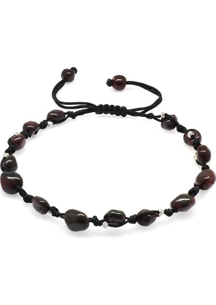 Makrome Örgülü Naturel Kesim Dorika Top Detaylı Lal Doğaltaş Erkek Bileklik