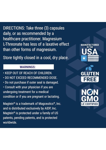 Neuro-Mag Magnesium L-Threonate Magnezyum L-Treonat 2000 Mg Magtein Memory Function Brain Health indirimleri