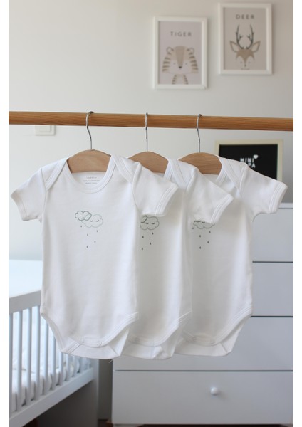 Organik Pamuklu Bebek Body 3'lü Bulutlu