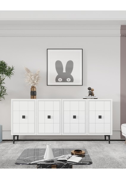 KA1202DB - Yuka Lazer Desenli Konsol , Tv Sehpası , Çok Amaçlı Dolap 120CM Safirmeşe- Beyaz
